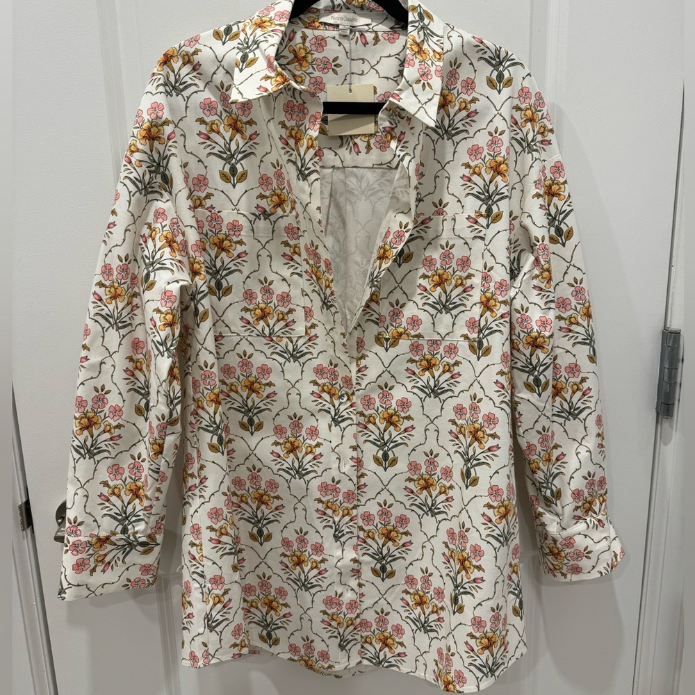 Favorite Daughter White Floral Button-Down Shirt with Pink & Yellow Flowers